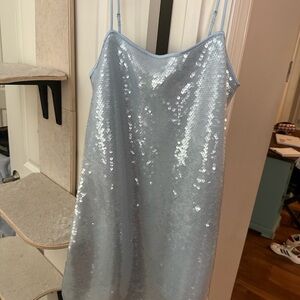 Blue Sequin Slip Dress